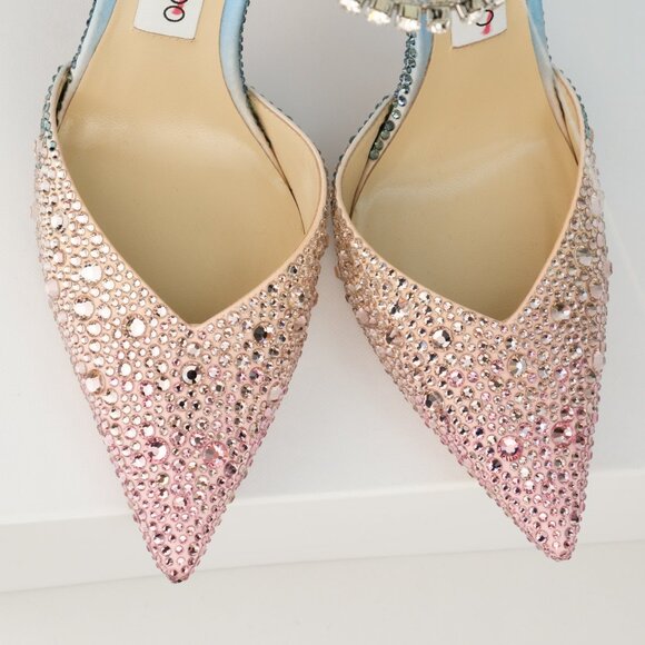 Jimmy Choo Saeda 100 Crystal-Embellished Satin Pumps, Sunrise Mix, EU 38.5/US8.5 - Picture 6 of 15